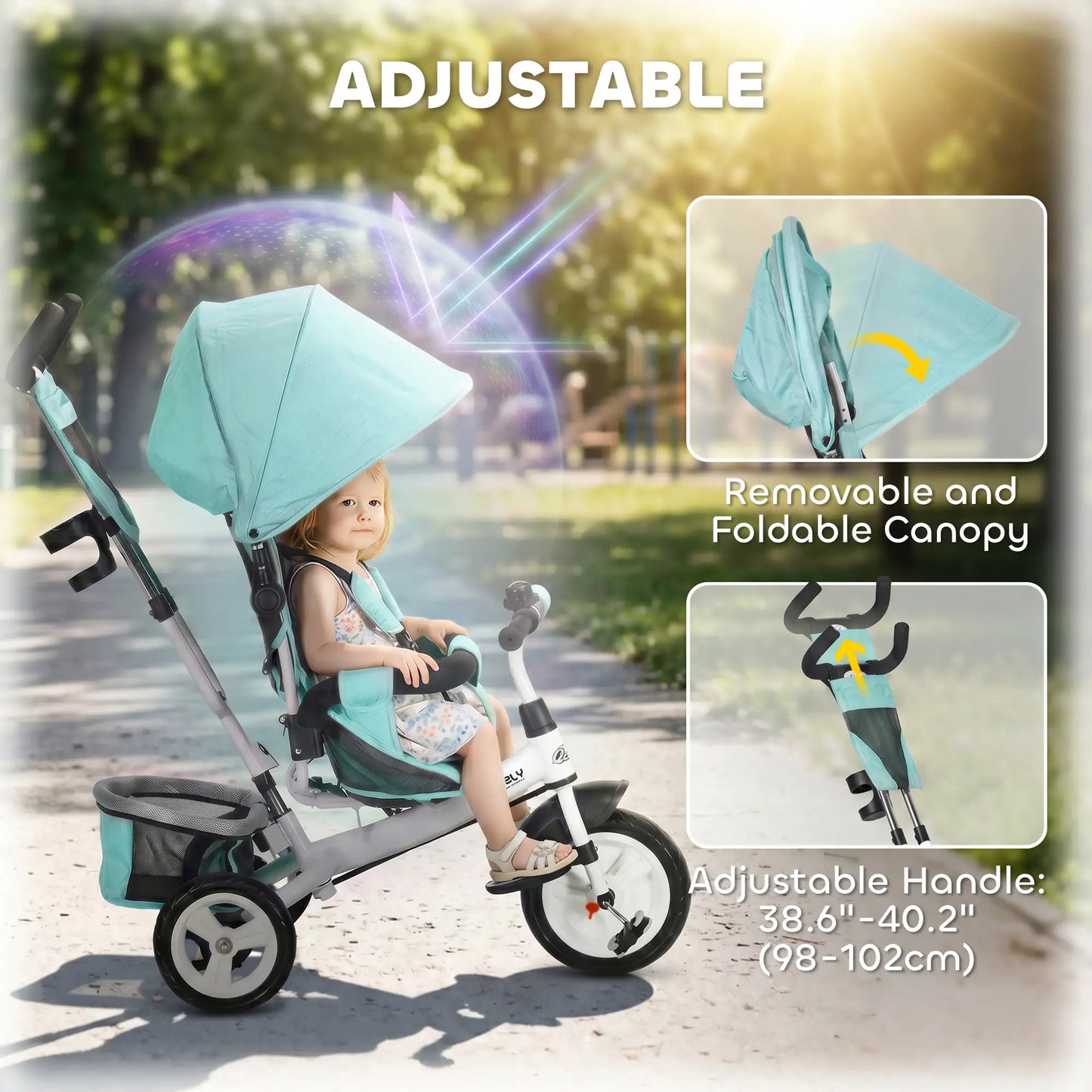 6 in 1 Tricycle for Toddler 1-5 Years, Parent-Push Handle, Green Tricycles for Kids at Gallery Canada