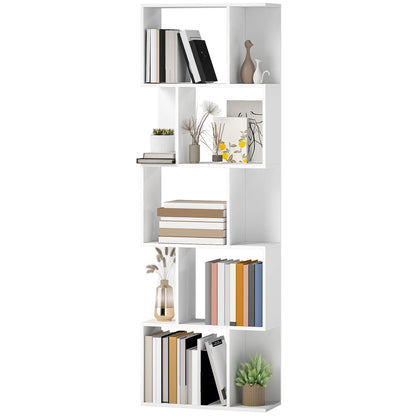 5-Tier Geometric Bookshelf, S Shaped Bookcase, White Display Bookshelves at Gallery Canada
