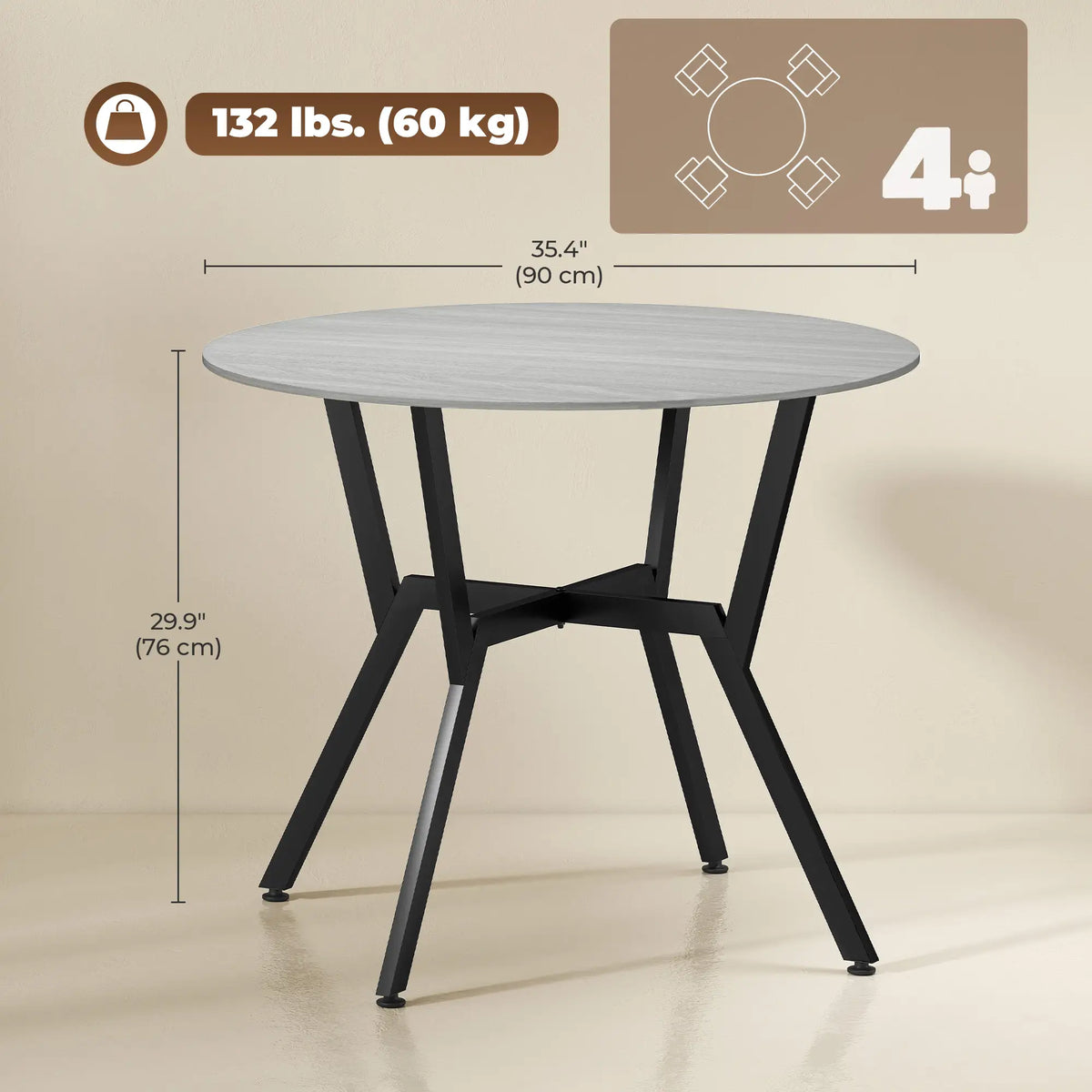35" Round Dining Table, Steel Frame, Small Kitchen Table, Grey Dining Tables at Gallery Canada