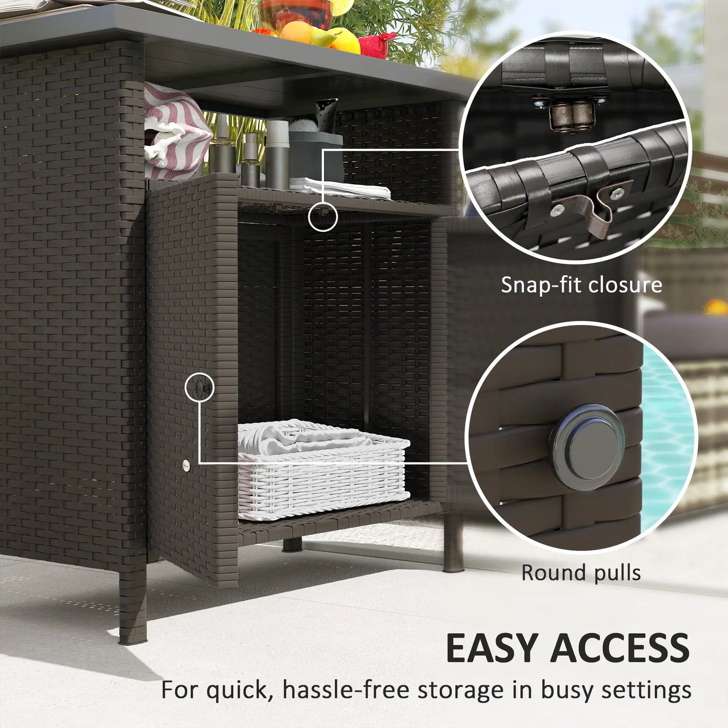 Wicker Outdoor Storage Cabinet, Two Doors With Shelf, Dark Coffee Patio Storage Boxes at Gallery Canada