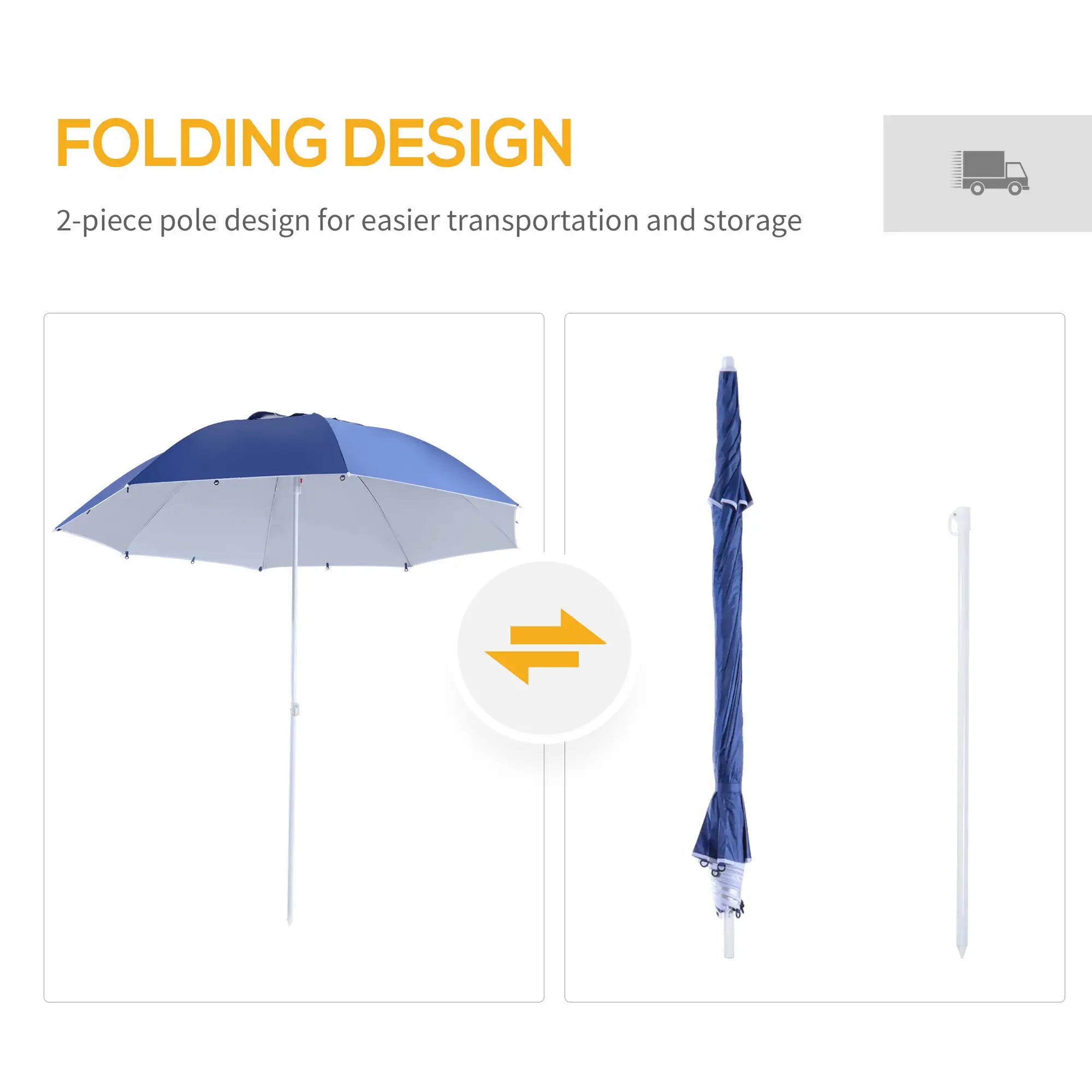 7.5ft 2-in-1 Beach Umbrella, UV50 Protection, Blue Beach Umbrellas at Gallery Canada