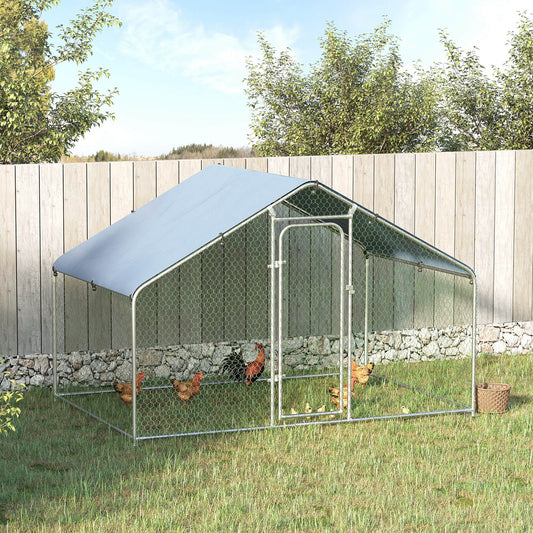9.8' x 6.6' Metal Chicken Coop, Galvanized Walk-in Hen House, Poultry Cage with 1.25" Tube, Waterproof UV-Protection Cover for Rabbits, Ducks - Gallery Canada