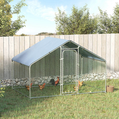 9.8' x 6.6' Metal Chicken Coop, Galvanized Walk-in Hen House, Poultry Cage with 1.25