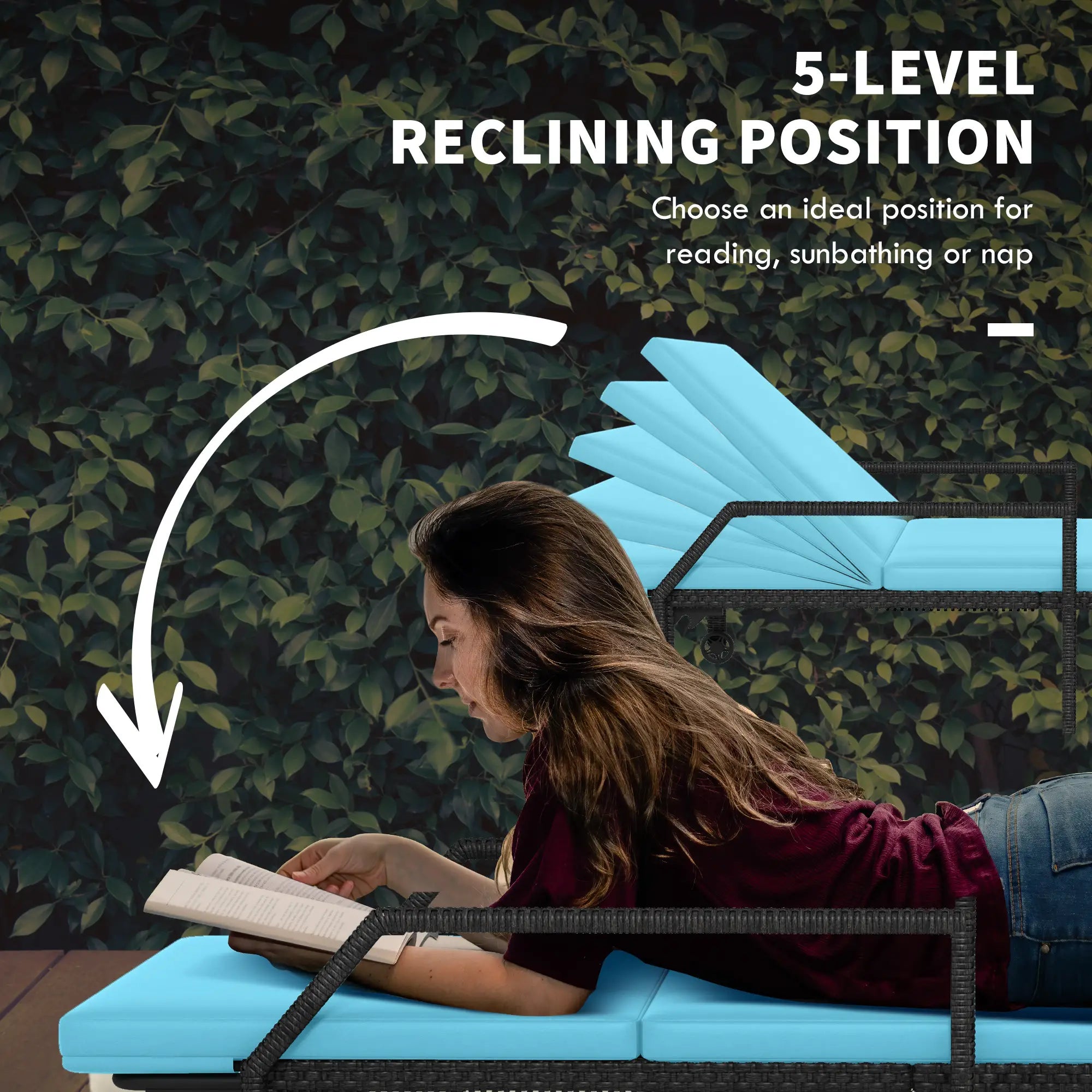 2 Piece Wicker Chaise Lounger, PE Rattan Outdoor Chair, Adjustable Backrest, Sky Blue Chaise Loungers at Gallery Canada