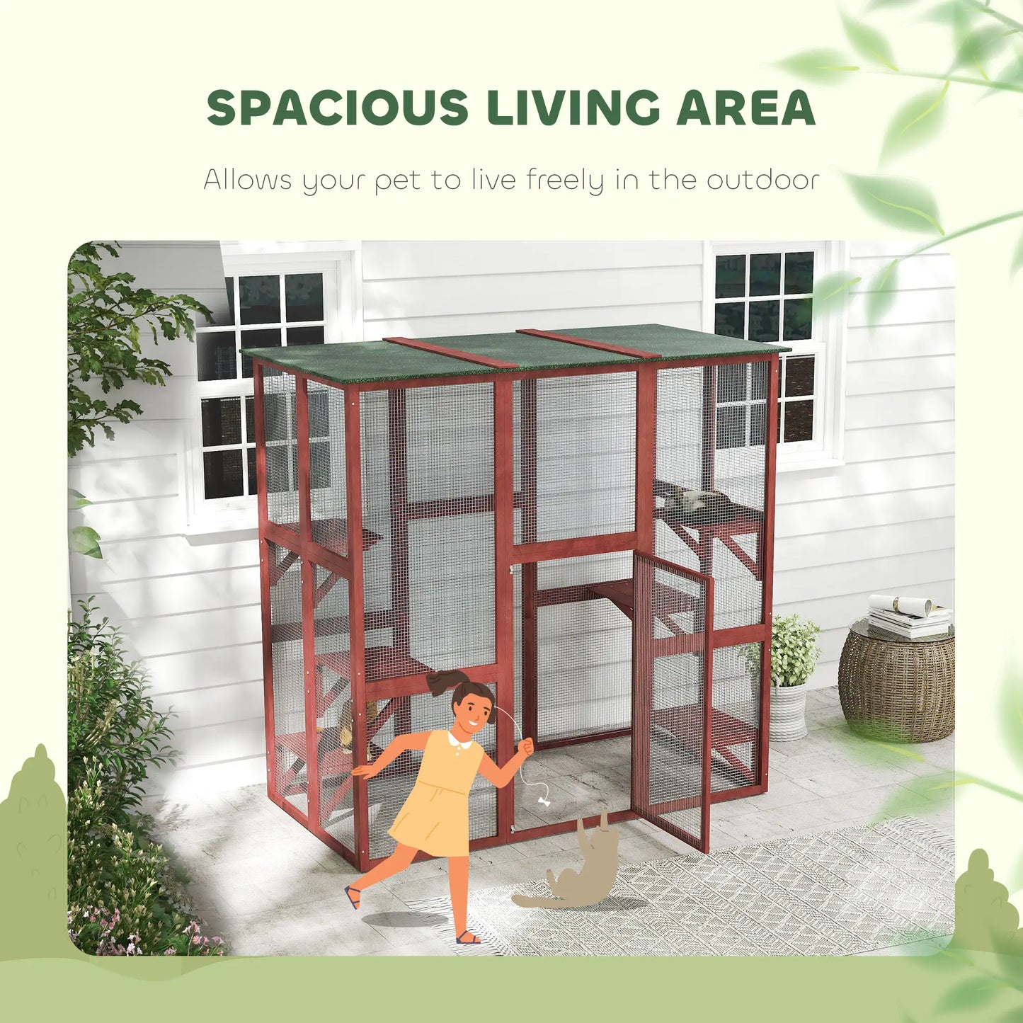 71" x 39" x 71" Cat Cage, Large Outdoor Wooden Cat Patio, 6 Platforms, Asphalt Roof, Wine Red Outdoor Cat Enclosures at Gallery Canada