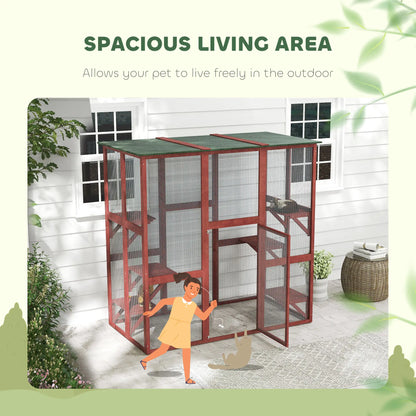 71" x 39" x 71" Cat Cage, Large Outdoor Wooden Cat Patio, 6 Platforms, Asphalt Roof, Wine Red Outdoor Cat Enclosures at Gallery Canada