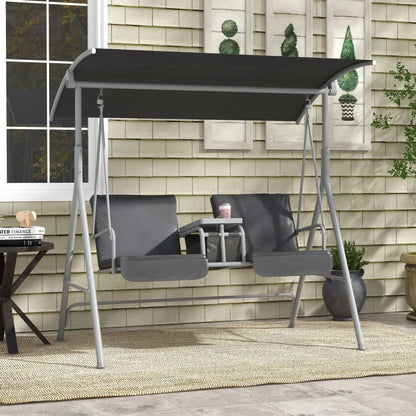 2-Seater Outdoor Porch Swing, Adjustable Canopy, Table, Grey Patio Swings with Stand at Gallery Canada