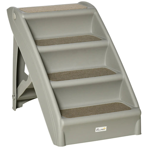 4-Level Portable Dog Stairs, Foldable Steps for Small Dogs, Lightweight, Grey