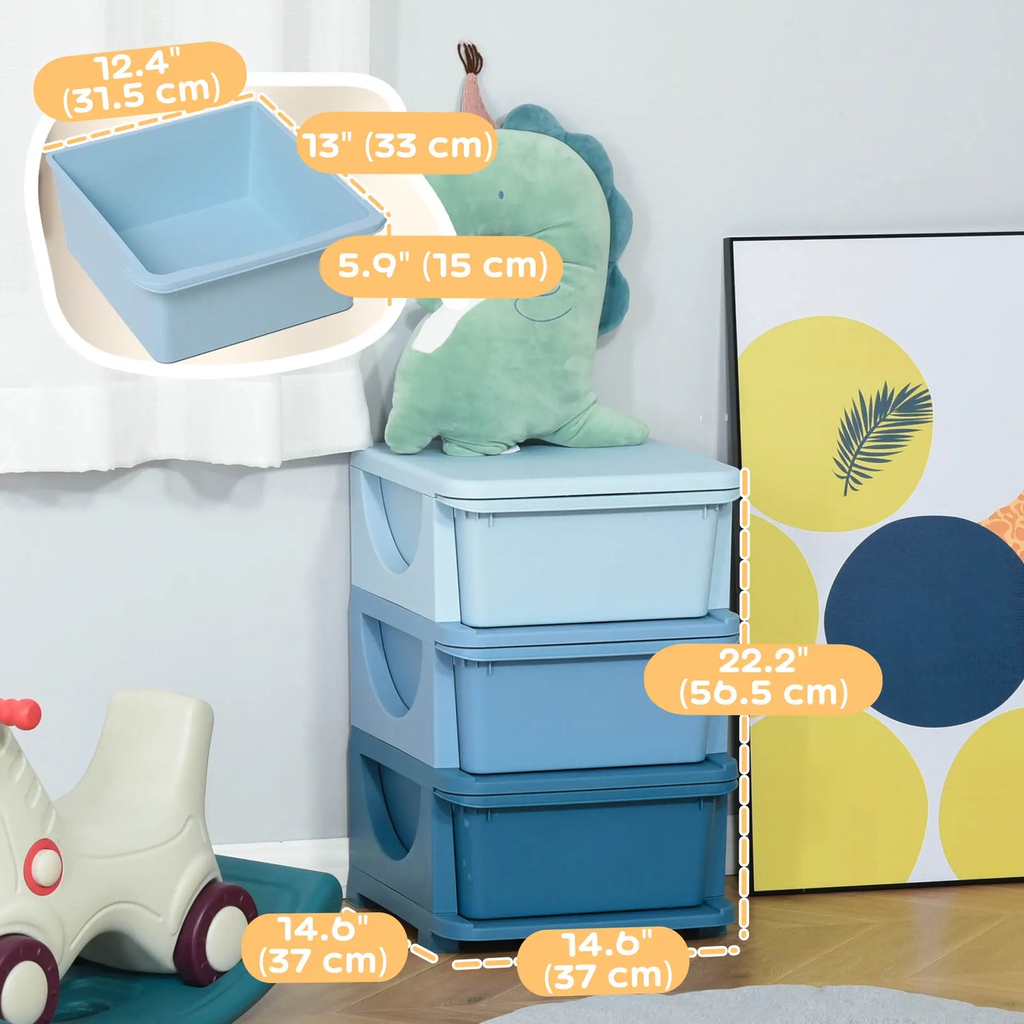 3 Tier Toy Organizer, 3 Plastic Drawers, Blue Baby & Kids Storage at Gallery Canada