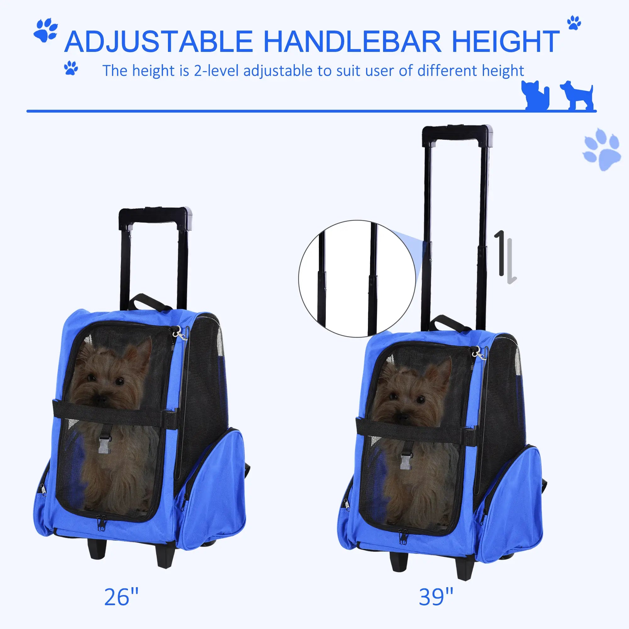 2-in-1 Pet Luggage Box Backpack Carrier, Rolling Wheel, Blue Dog Bike Trailers & Strollers at Gallery Canada