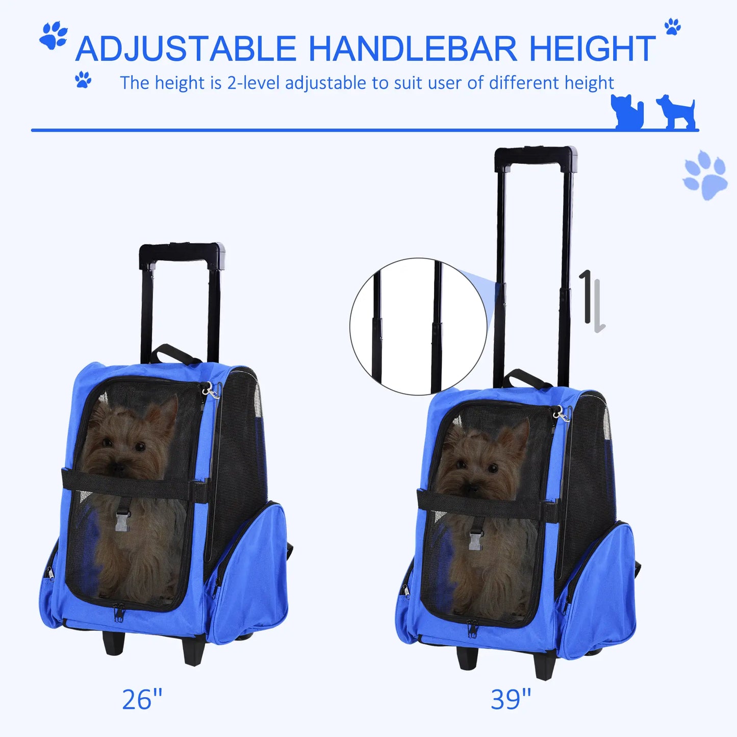 2-in-1 Pet Luggage Box Backpack Carrier, Rolling Wheel, Blue Dog Bike Trailers & Strollers at Gallery Canada