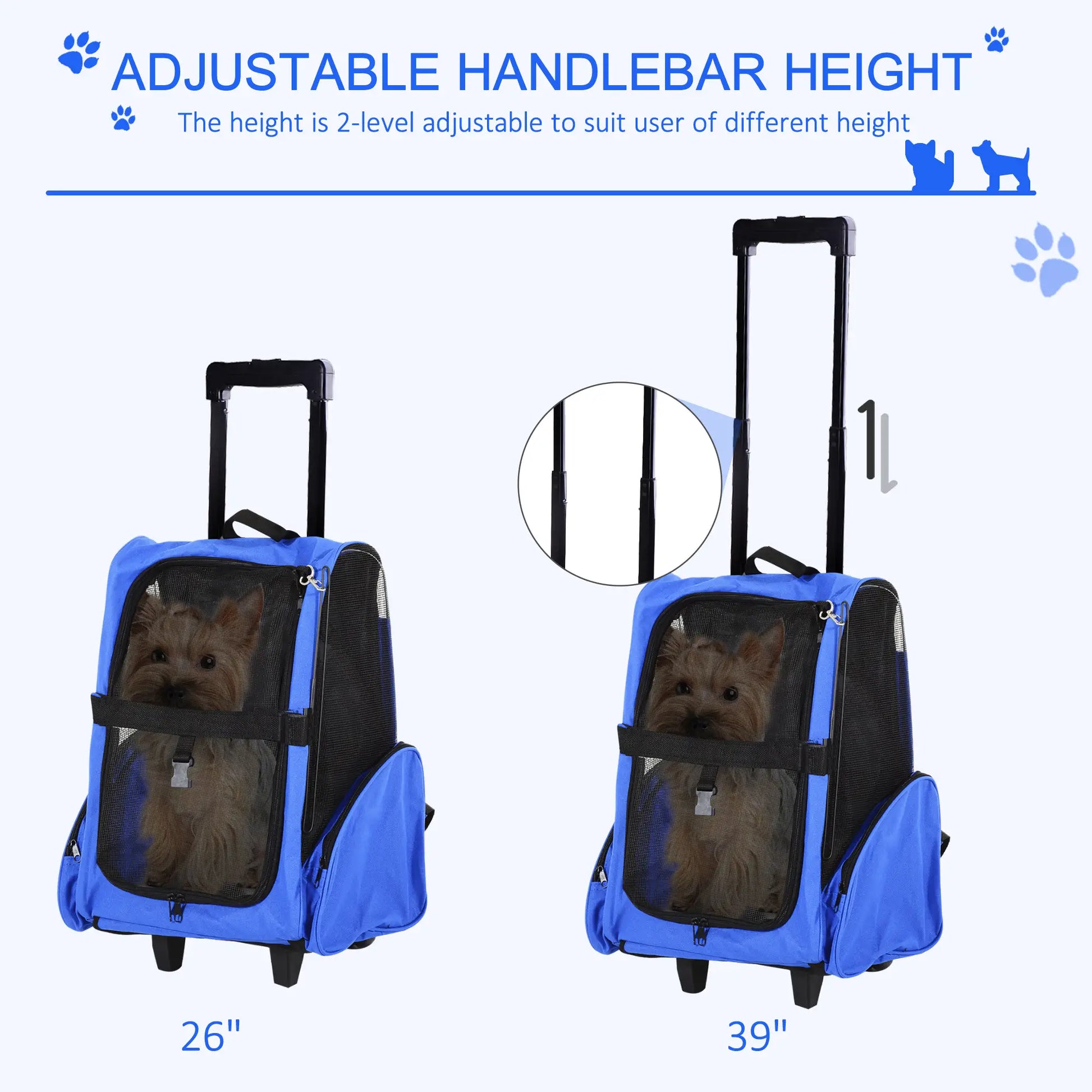 2-in-1 Pet Luggage Box Backpack Carrier, Rolling Wheel, Blue Dog Bike Trailers & Strollers at Gallery Canada
