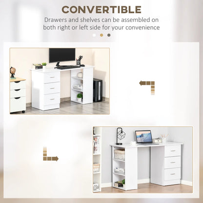 47 Inches Office Desk, 3-Tier Storage Shelves, Drawers, White Writing Desks at Gallery Canada