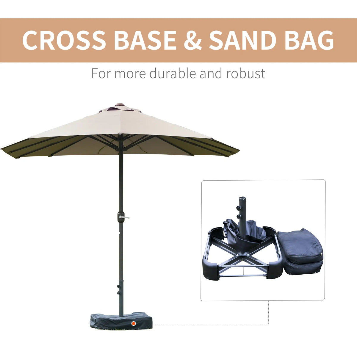 15' Outdoor Patio Umbrella, Twin Canopy Sunshade, Steel Table, Light Grey Double-sided Umbrellas at Gallery Canada