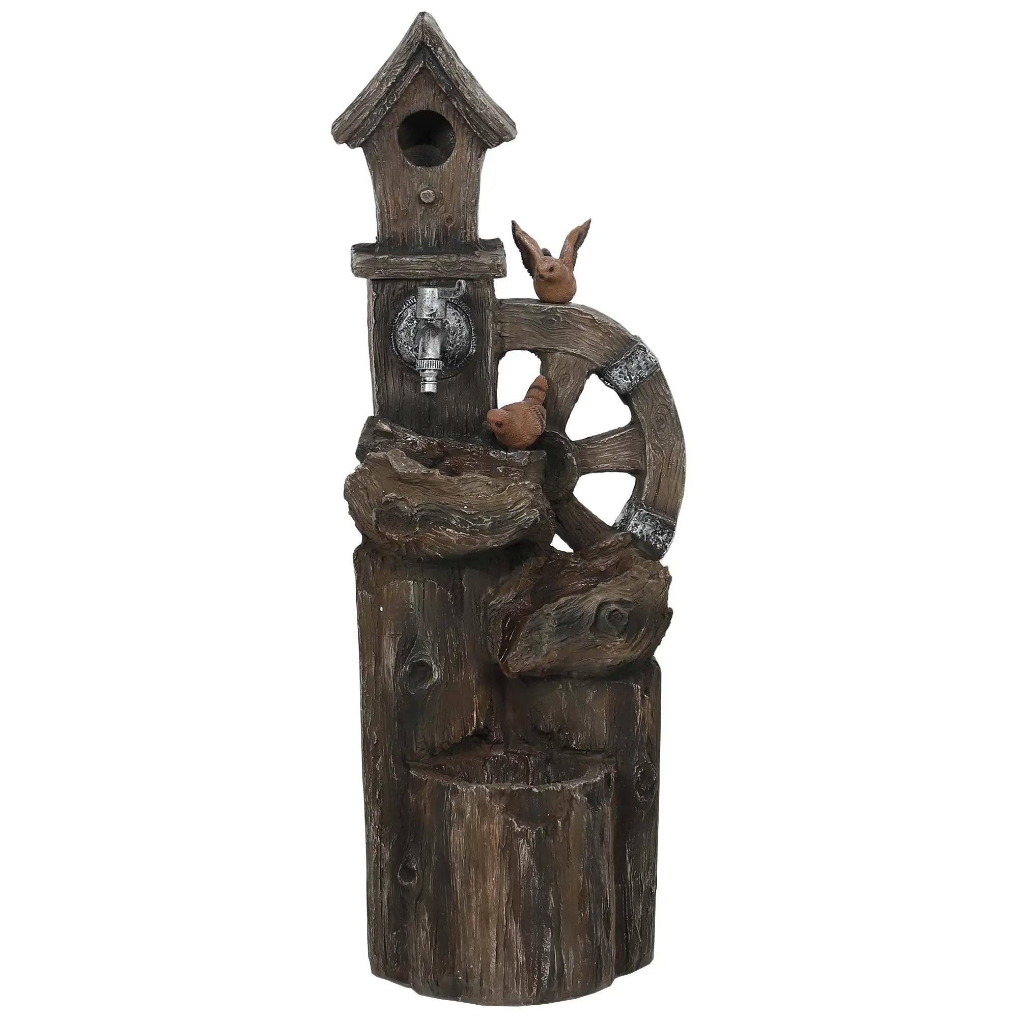 2-in-1 Outdoor Water Fountain With Birdhouse, 13.6