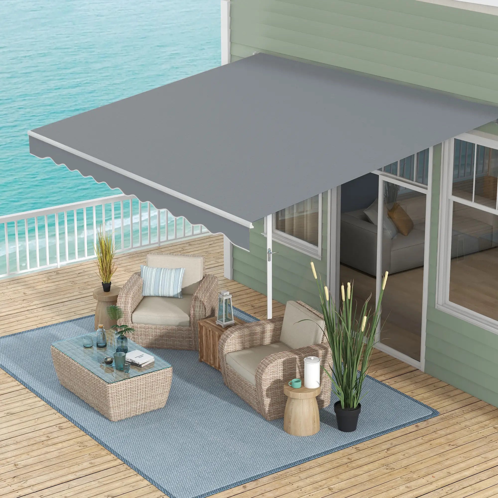 13' x 8' Manual Retractable Patio Awning, Sun Shade, Aluminum Frame, Grey Deck Awnings at Gallery Canada