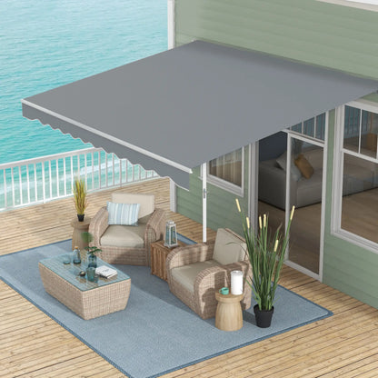 13' x 8' Manual Retractable Patio Awning, Sun Shade, Aluminum Frame, Grey Deck Awnings at Gallery Canada