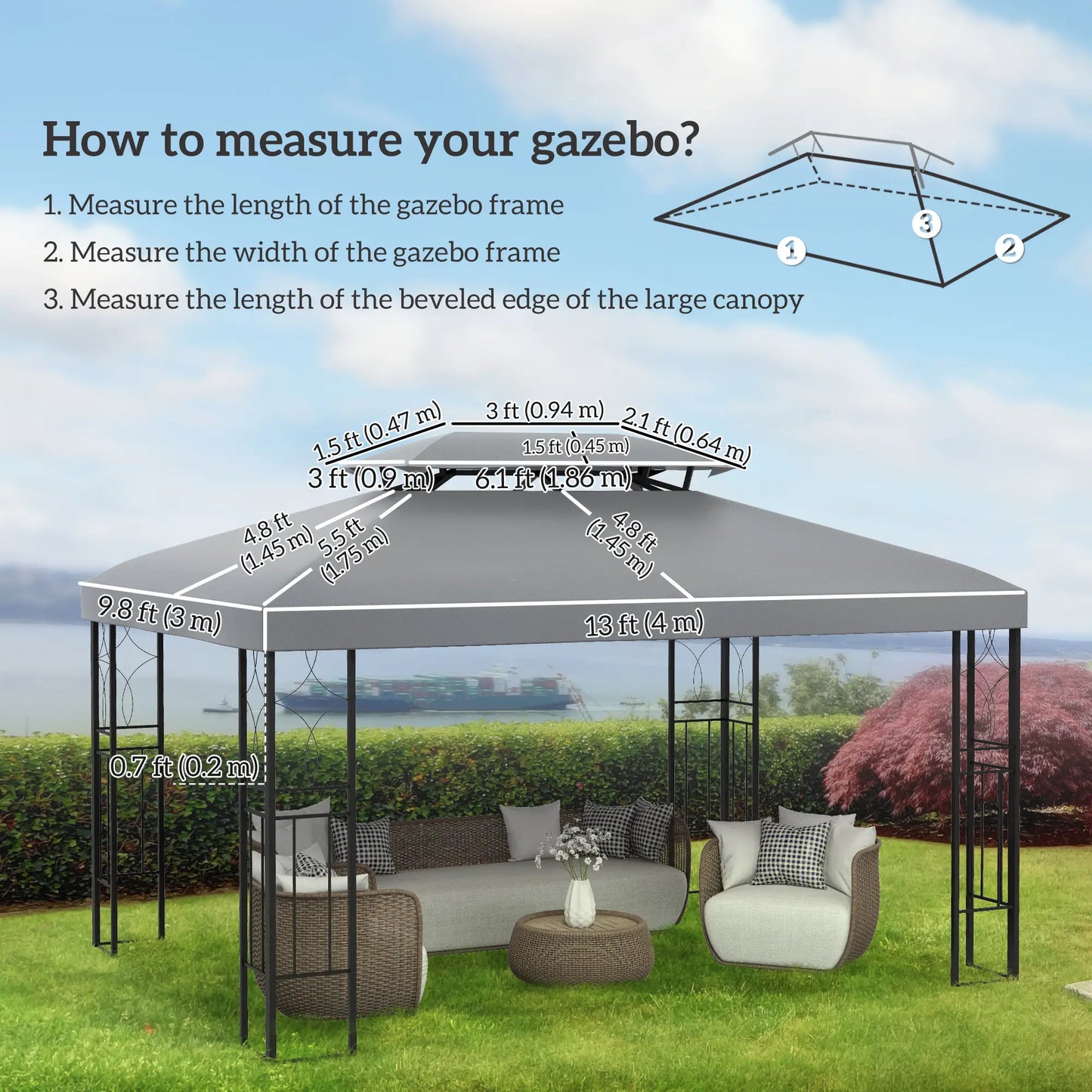 13' X 10' Gazebo Replacement Canopy 2 Tier Top, UV Cover, Light Grey Gazebo Canopy Replacement at Gallery Canada
