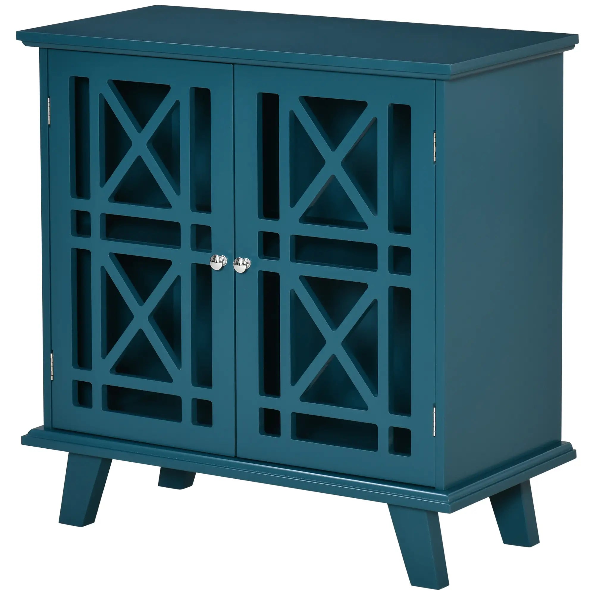 Modern Storage Cabinet with Fretwork Doors, Shelf, Blue Storage Cabinets at Gallery Canada