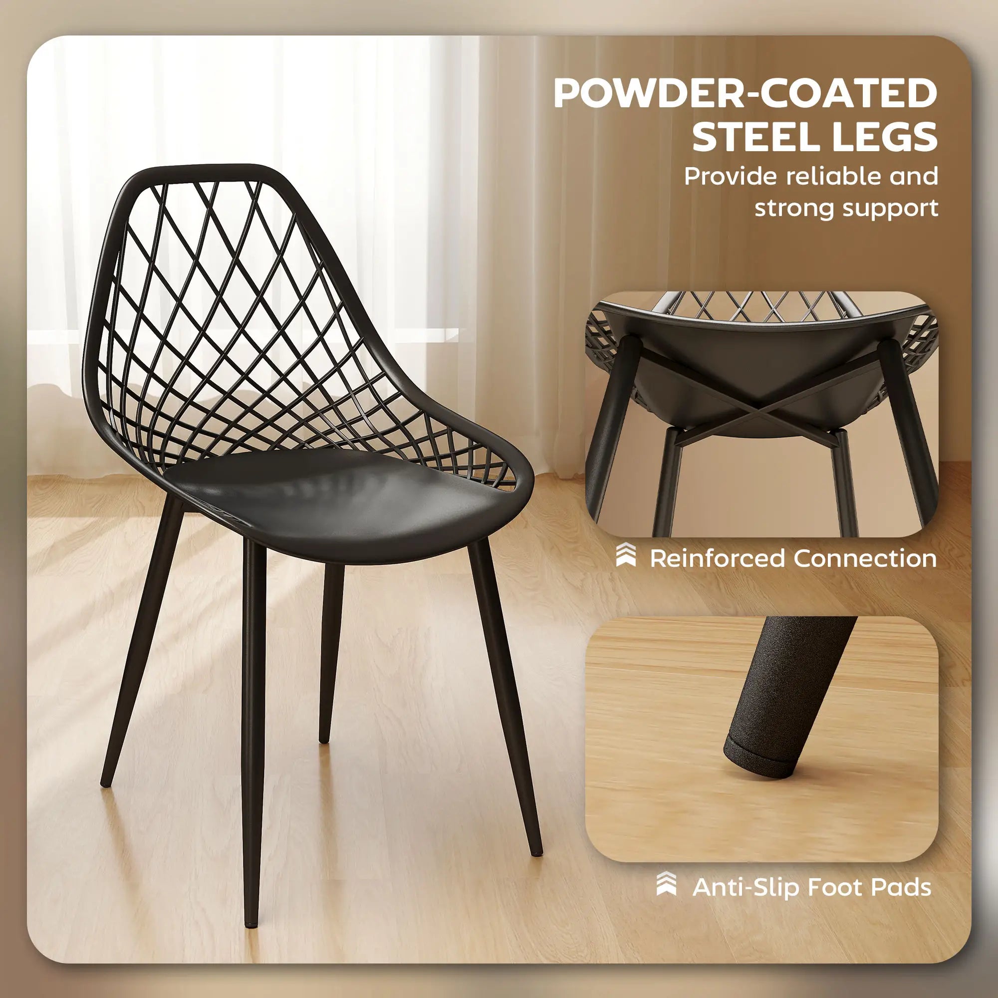 Modern Dining Chairs Set of 4, Plastic Kitchen Chairs with Hollow Backrest and Metal Legs for Living Dining Room, Black Dining Chairs at Gallery Canada