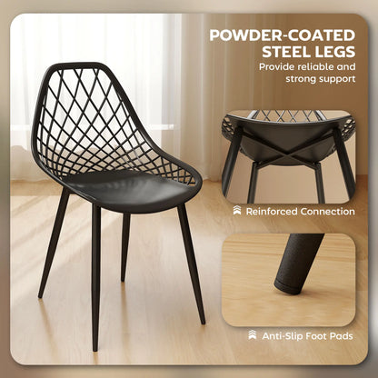 Modern Dining Chairs Set of 4, Plastic Kitchen Chairs with Hollow Backrest and Metal Legs for Living Dining Room, Black Dining Chairs at Gallery Canada