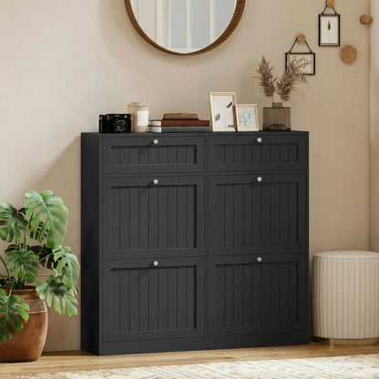 Shoe Cabinet With 2 Large Flip Drawers, Farmhouse Narrow, Black Shoe Storage Cabinets & Racks at Gallery Canada
