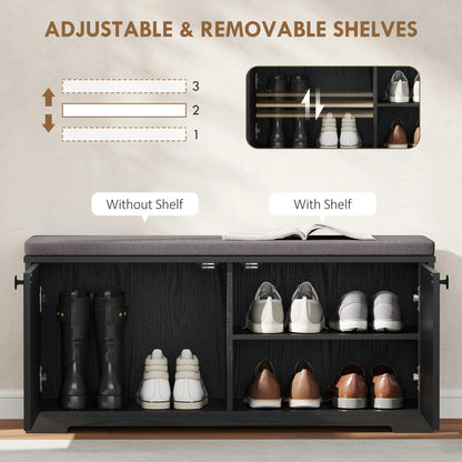 Shoe Storage Bench with Padded Seat, Entryway Bench, 8 Pairs, Black Wood Grain, Black Shoe Storage Cabinets & Racks at Gallery Canada