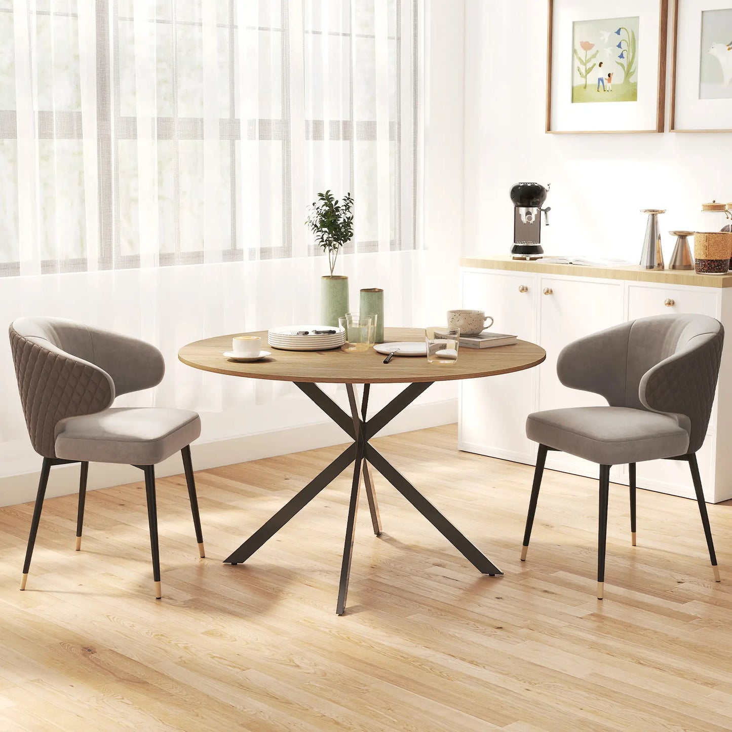 47" Round Kitchen Table For 4, Industrial Dining Table, And Black, Brown Dining Tables at Gallery Canada