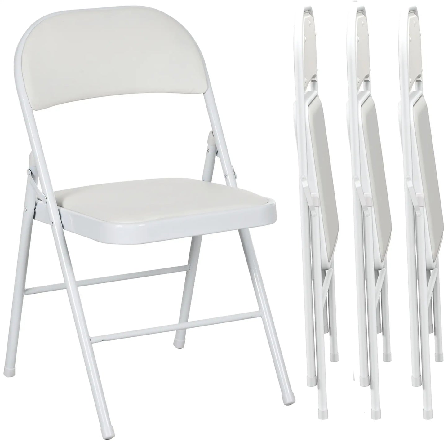 4 Metal Foldable Chairs, PU Leather Padded, White Dining Chairs White at Gallery Canada