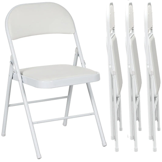 4 Metal Foldable Chairs, PU Leather Padded, White Dining Chairs White at Gallery Canada