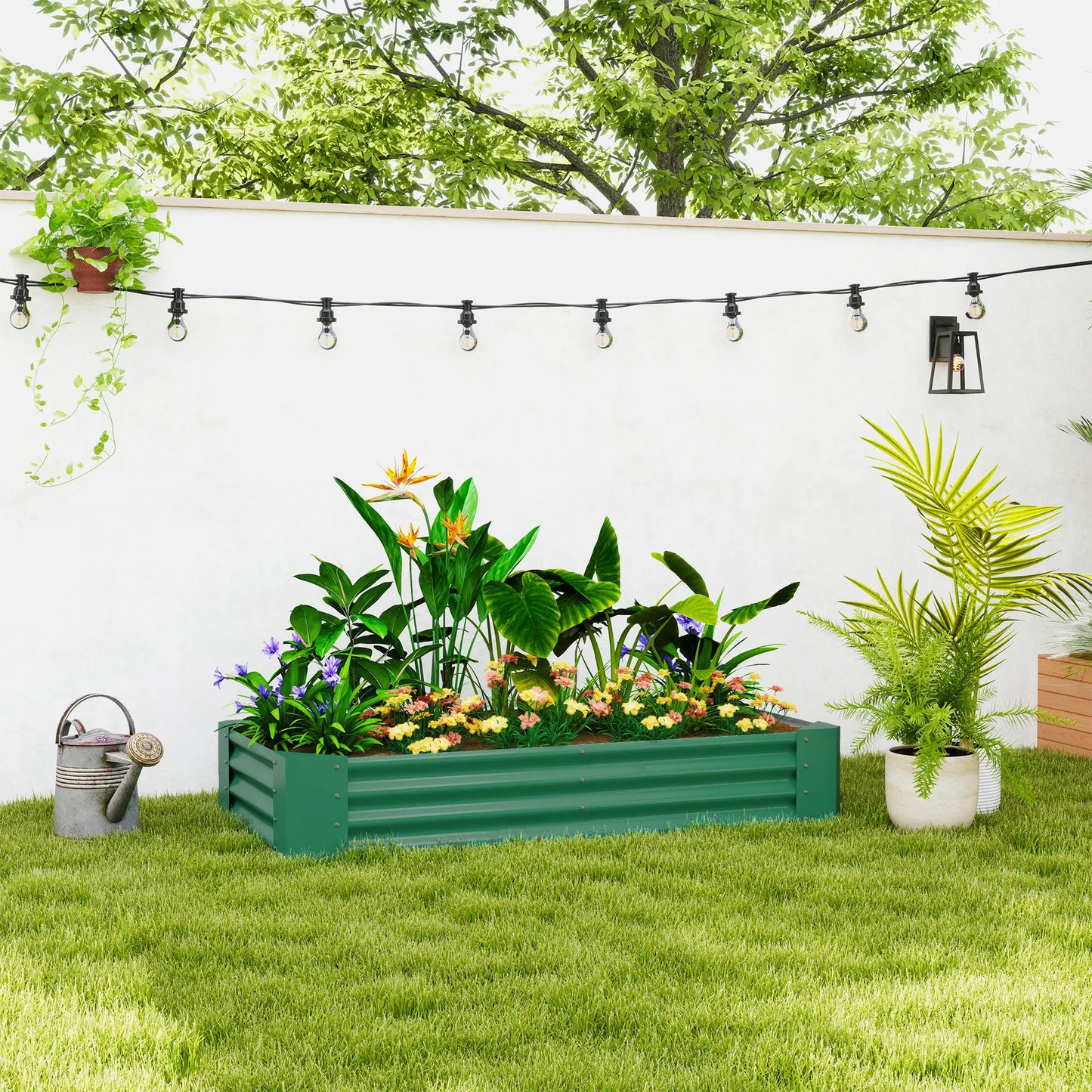 6 x 3 x 1ft Galvanized Raised Garden Bed, Reinforced Outdoor Planter Box, Green