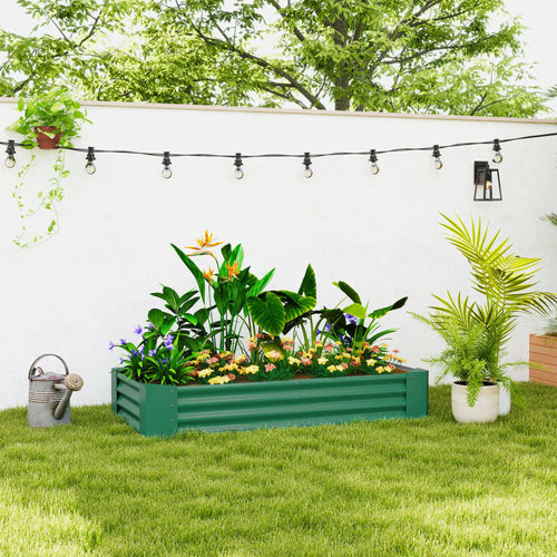 6 x 3 x 1ft Galvanized Raised Garden Bed, Reinforced Outdoor Planter Box, Green