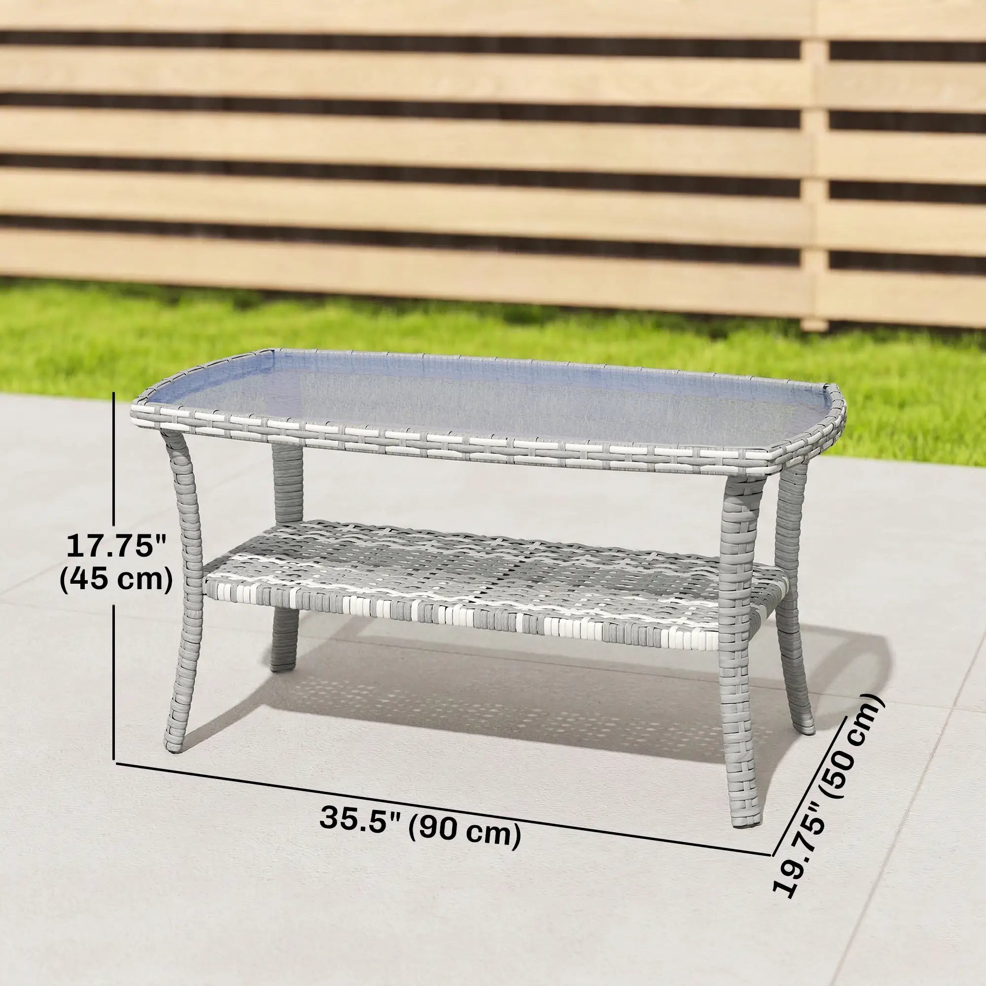 Outdoor Coffee Table With Storage, PE Wicker With Glass Top, Dark Grey Patio Side Tables at Gallery Canada