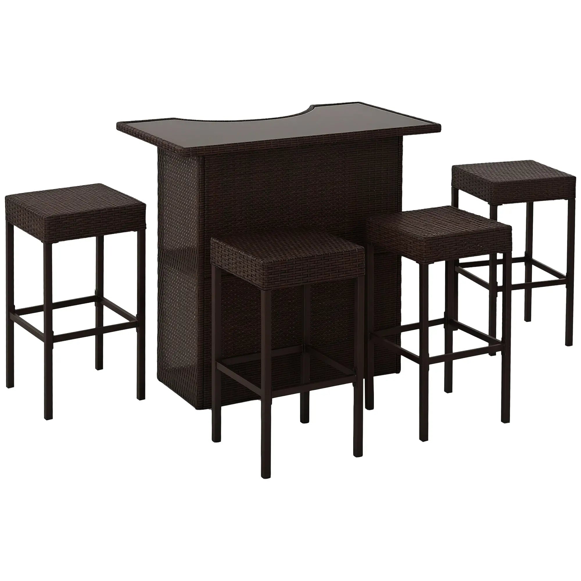5 Pc Patio Bar Set, PE Rattan High Top Table & 4 Chairs, Dark Brown Bistro Sets Dark Brown at Gallery Canada