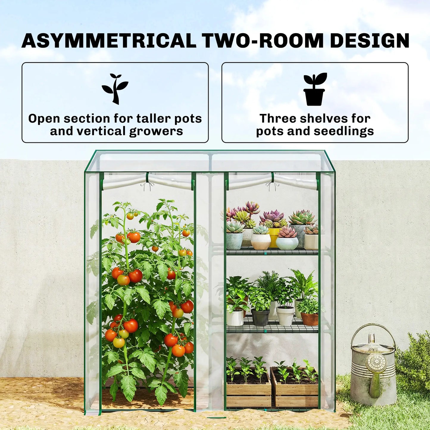 Mini Greenhouse, 3 Shelves, 2 Roll-Up Doors, 56.3" x 17.7" x 59.4", Clear Portable Greenhouses at Gallery Canada