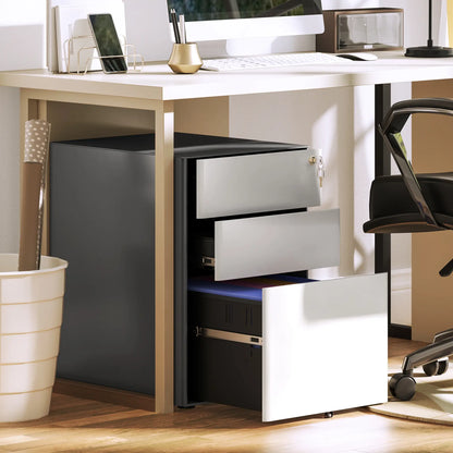3 Drawer Filing Cabinet, Home Office Storage with Wheels, Lock, Grey and White Office Cabinets & Cupboards at Gallery Canada