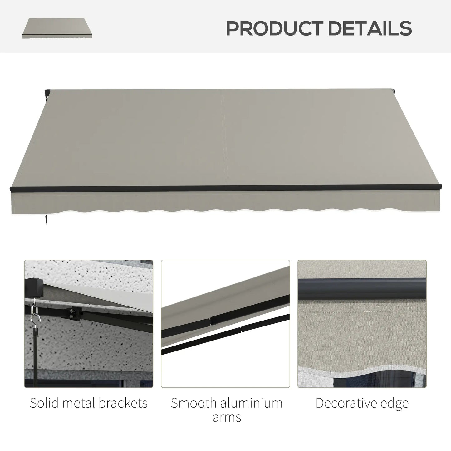 12' x 10' Retractable Awning, UV Resistant Sunshade, Light Grey Deck Awnings at Gallery Canada