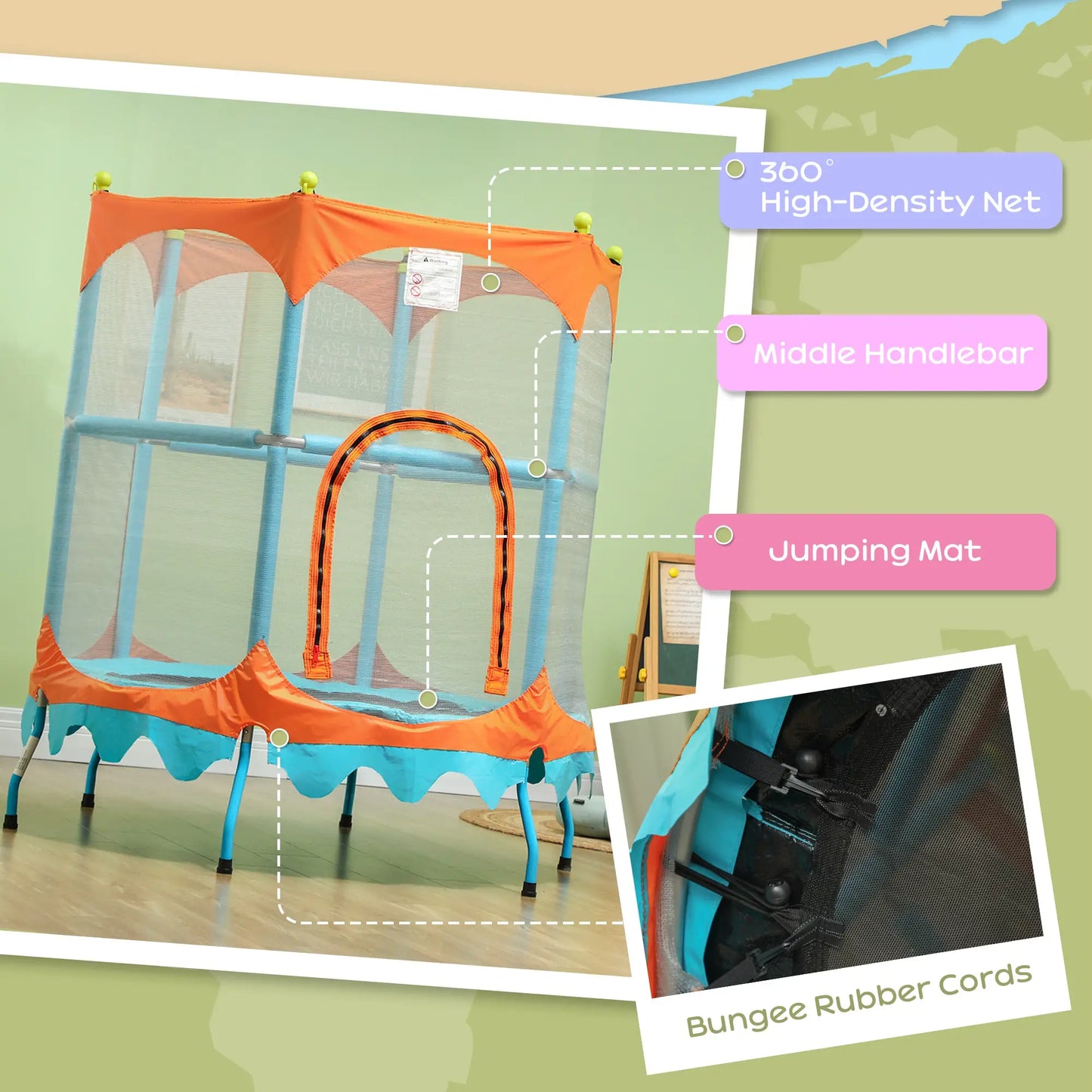 Kids Trampoline, 4.6FT with Handlebar, Safety Net, Blue Trampolines at Gallery Canada