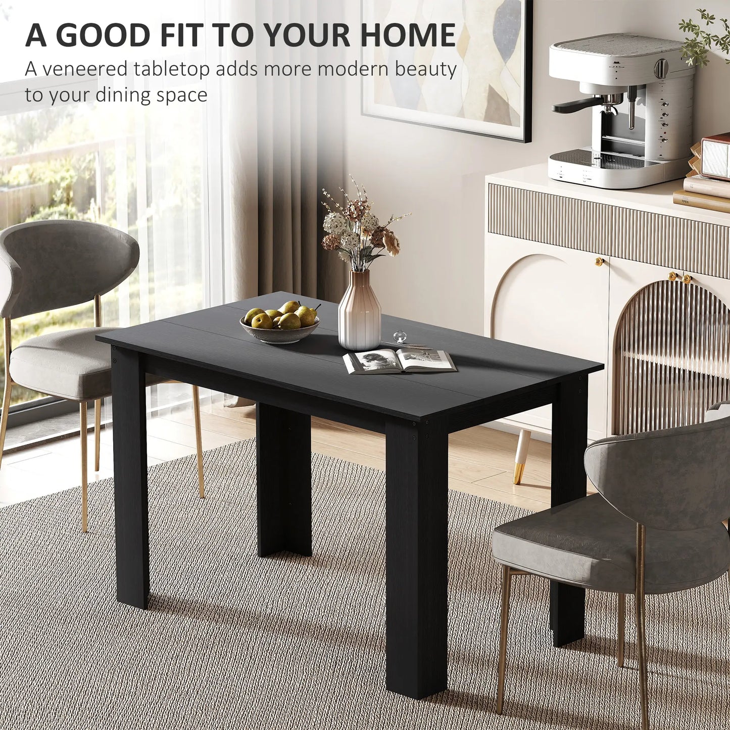 47" Kitchen Table for 4-6 People, Wood Effect, Black Dining Tables at Gallery Canada