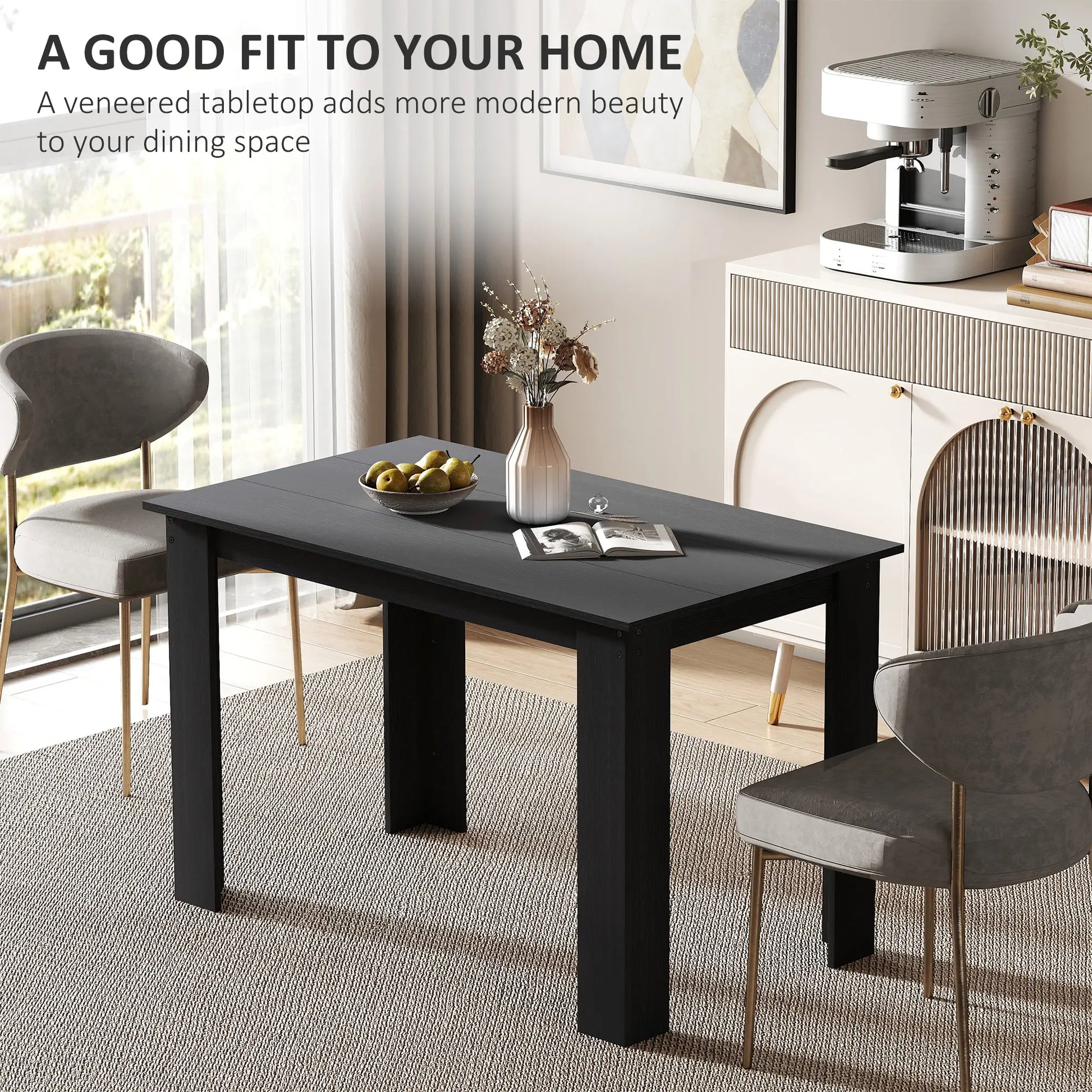 47" Kitchen Table for 4-6 People, Wood Effect, Black Dining Tables at Gallery Canada