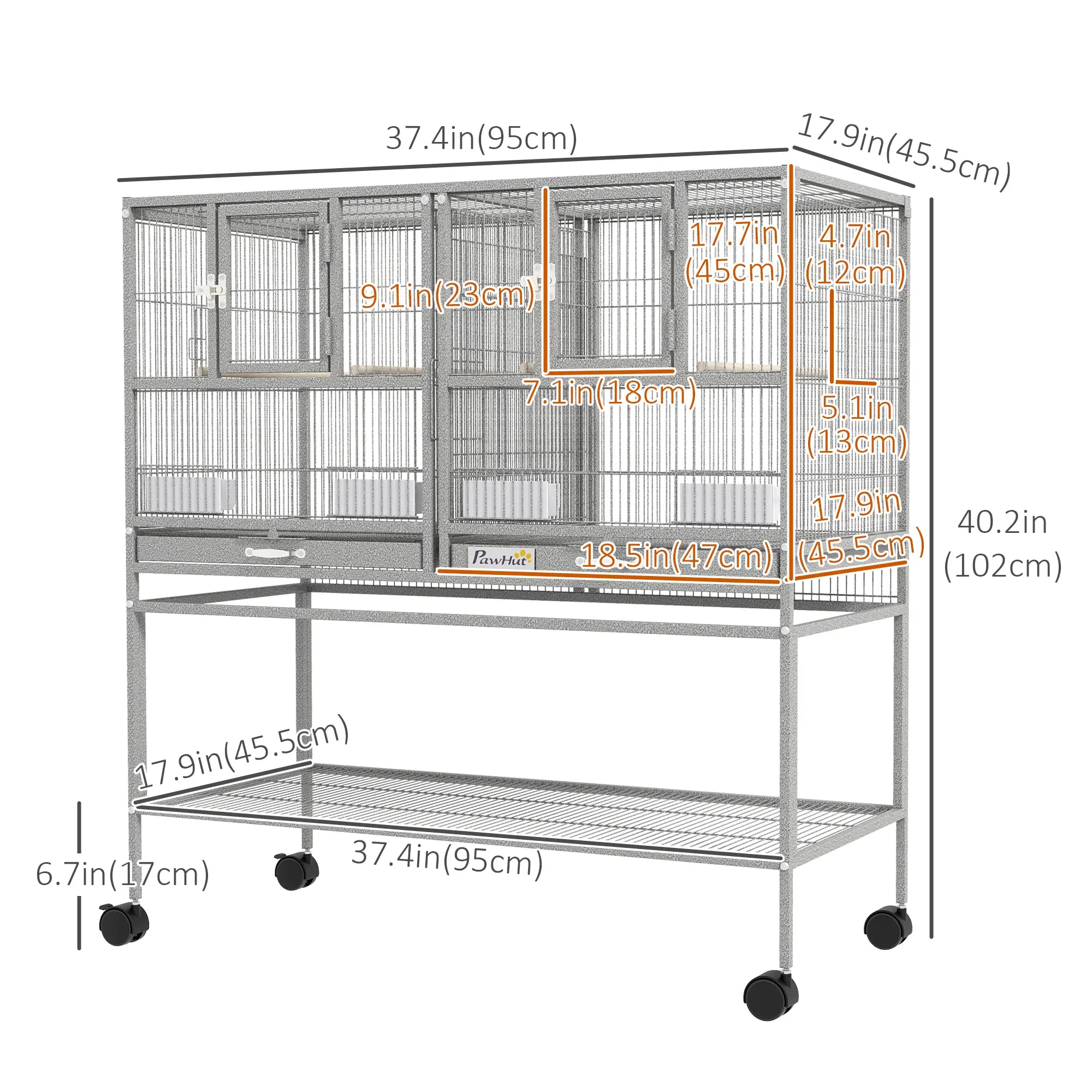 Large Double Rolling Metal Bird Cage, Removable Tray Storage Shelf Bird Cages at Gallery Canada