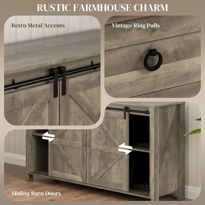 60" Buffet Cabinet, Farmhouse Sideboard, Sliding Barn Doors, Light Grey Bar Cabinets at Gallery Canada