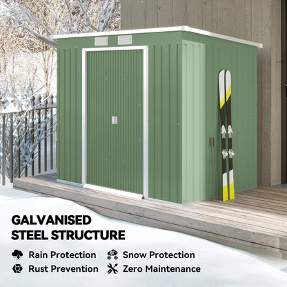 7' x 4' Galvanised Steel Garden Shed, Foundation Kit, Green Sheds at Gallery Canada