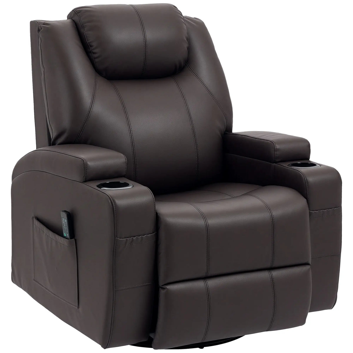 Massage Recliner Chair, Swivel Rocker, 8 Vibration Points, PU Leather, Brown Single Sofas Brown at Gallery Canada