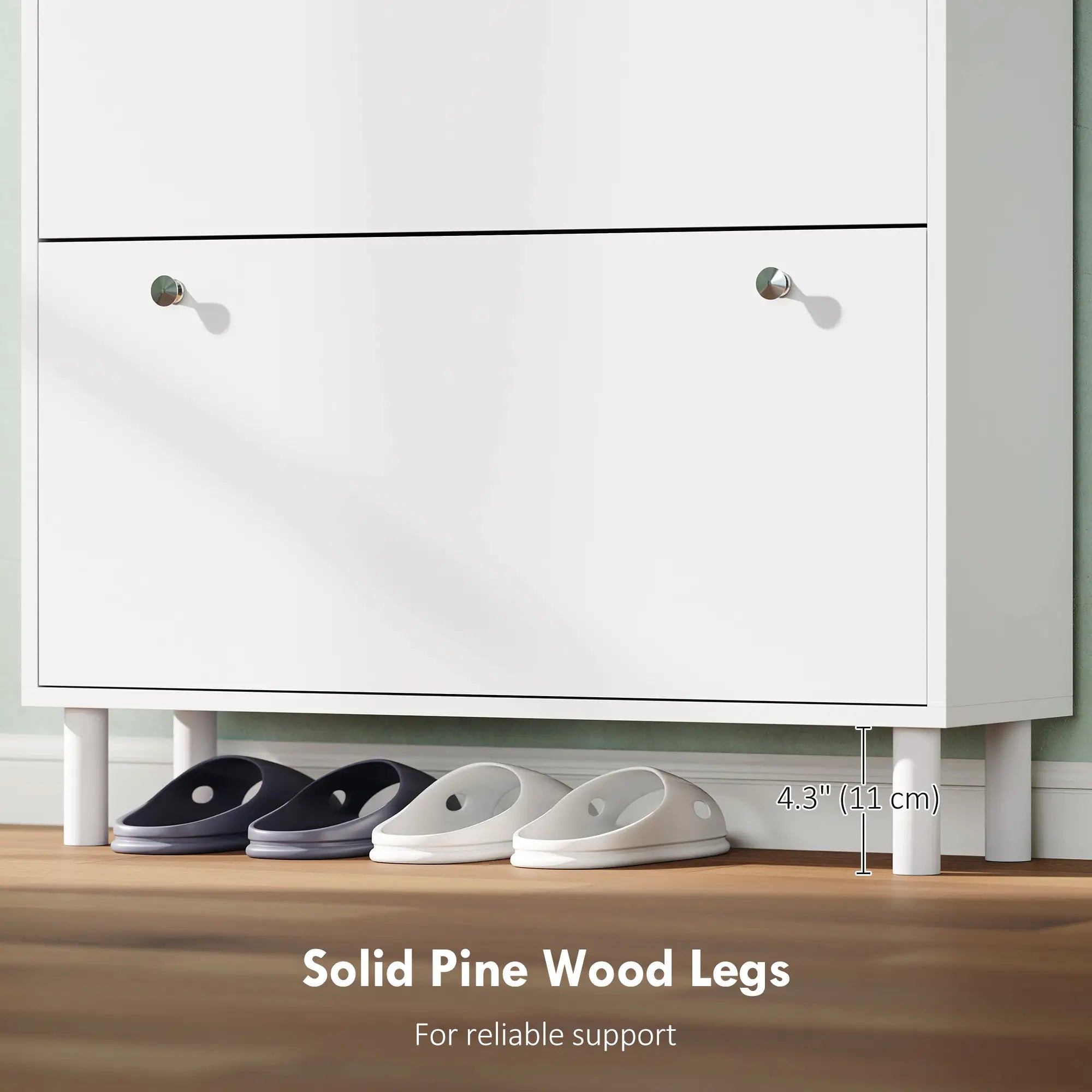 Narrow Shoe Cabinet, 4 Flip Drawers, Adjustable Shelves, Holds 24-32 Pairs, White Shoe Storage Cabinets & Racks at Gallery Canada