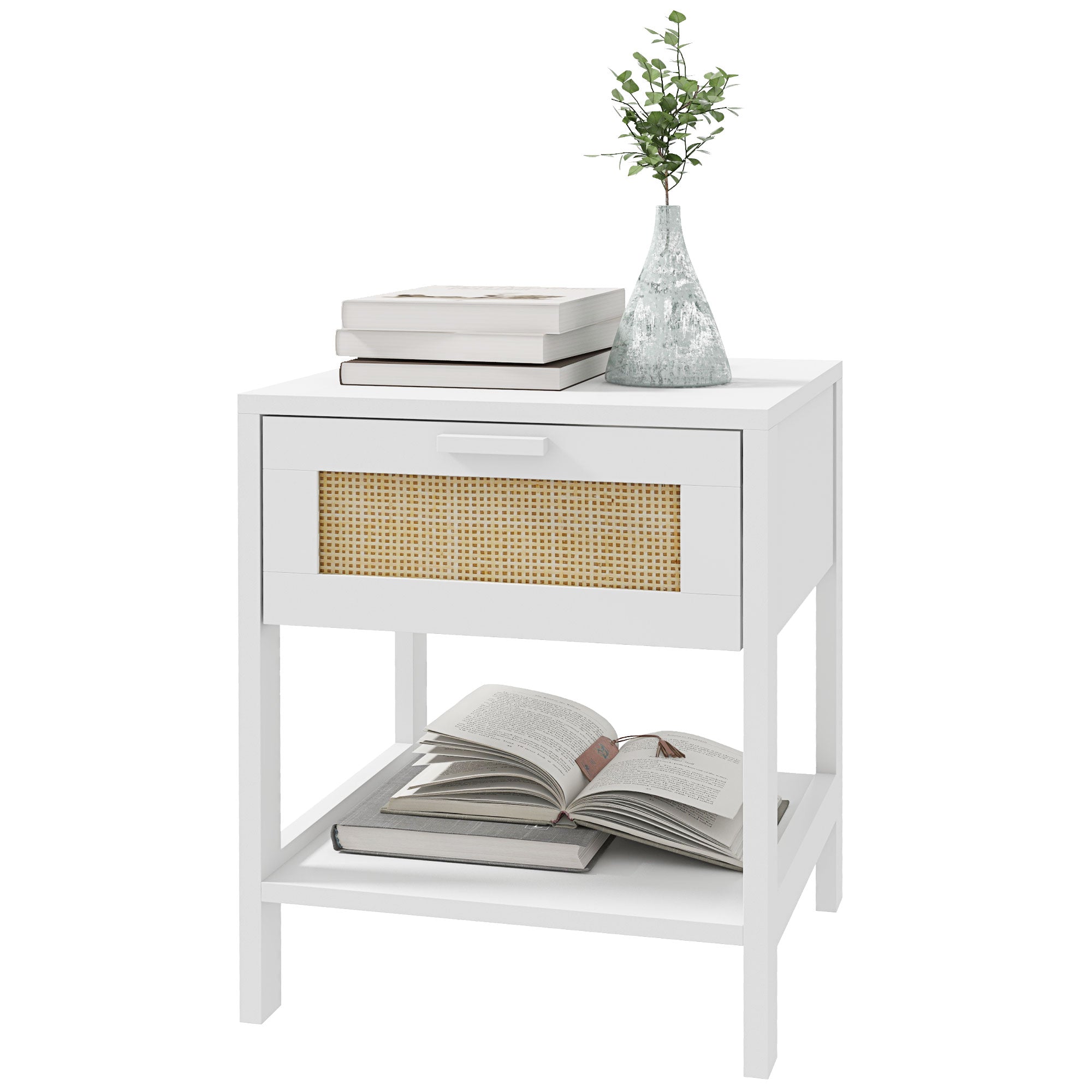 Modern Bedside Table, Accent Nightstand with Drawer and Open Shelf, Bed End Table for Bedroom, Living Room, White - Gallery Canada