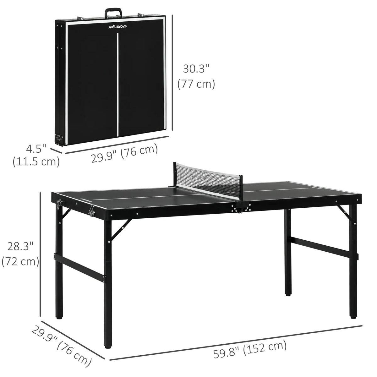 Mini Folding Table Tennis Table, Aluminium Frame, Portable, Black Game Tables at Gallery Canada