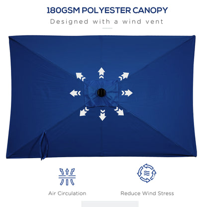 6' x 10' Rectangular Patio Umbrella, 22 LED Solar Lights, Tilt, Crank, Dark Blue Sun Umbrellas at Gallery Canada