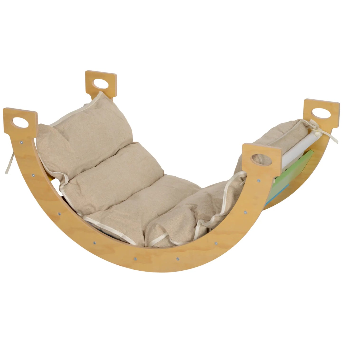 3 in 1 Wooden Climbing Toy for Toddlers, Cushion Pad Baby Gym & Playmats Natural wood, Rainbow at Gallery Canada