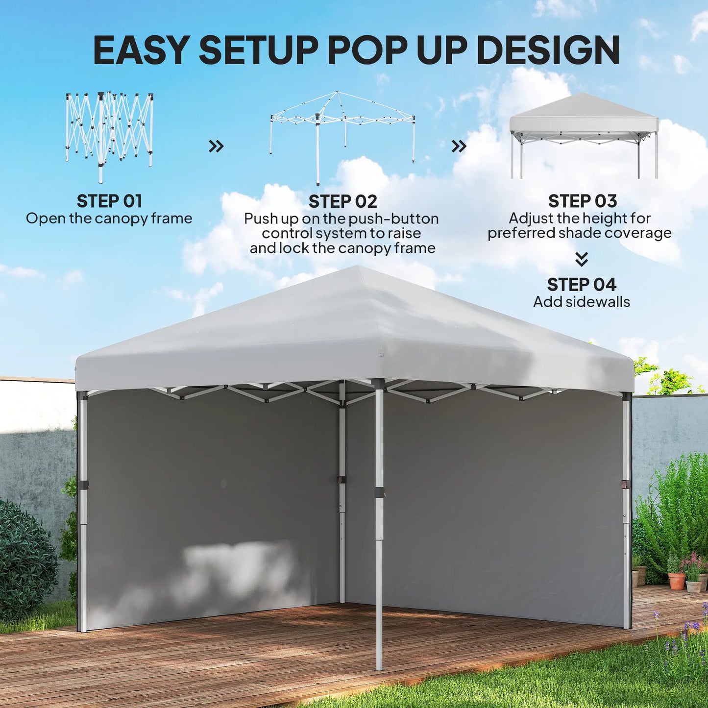 10' x 10' Pop Up Canopy, Sidewalls, Roller Bag, Adjustable Height, White Pop Up Canopies at Gallery Canada